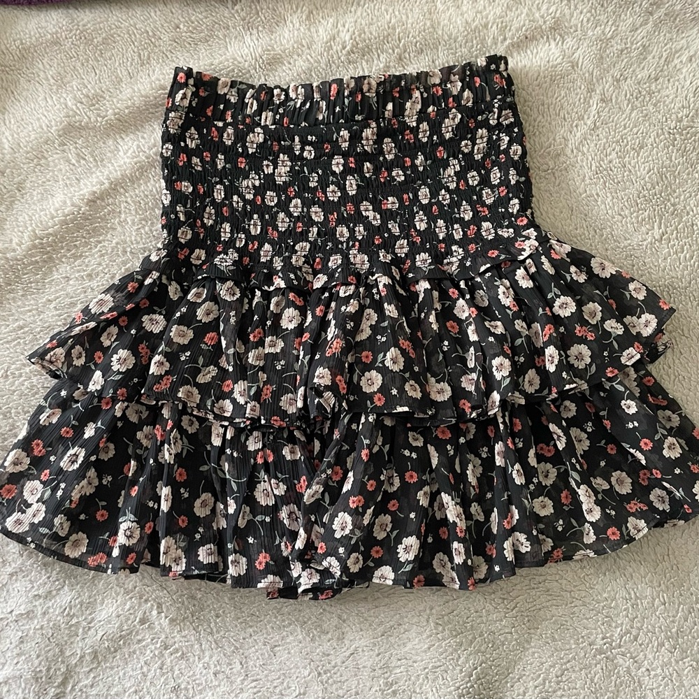 Floral Black Ruffle Skirt